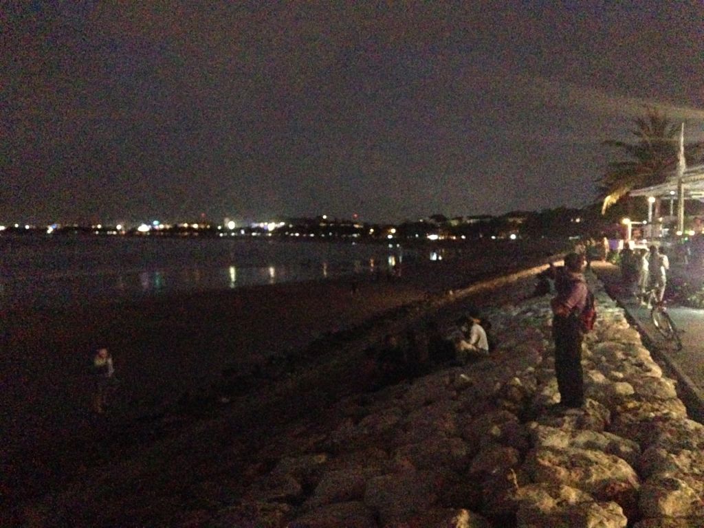 North side of the Pantai Kuta beach, by night