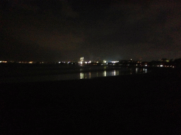 Light show and fireworks at Pantai Kuta beach, by night