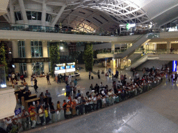Main hall of the Ngurah Rai International Airport, viewed from the first floor, by night
