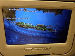 Screen in the airplane to Jakarta, displaying route information