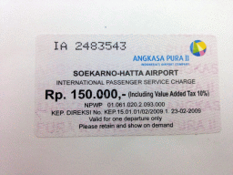 Receipt of the International Passenger Service Charge at the SoekarnoHatta International Airport of Jakarta