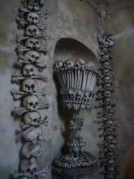 Wall with skulls and bones in the Sedlec Ossuary