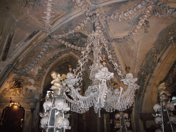 Chandelier of skulls and bones in the Sedlec Ossuary