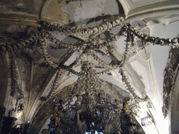 Chandelier of skulls and bones in the Sedlec Ossuary