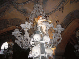 Chandelier of skulls and bones in the Sedlec Ossuary