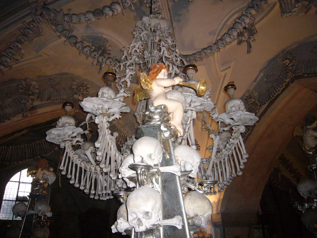 Chandelier of skulls and bones in the Sedlec Ossuary