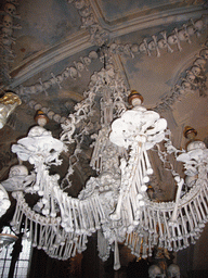 Chandelier of skulls and bones in the Sedlec Ossuary