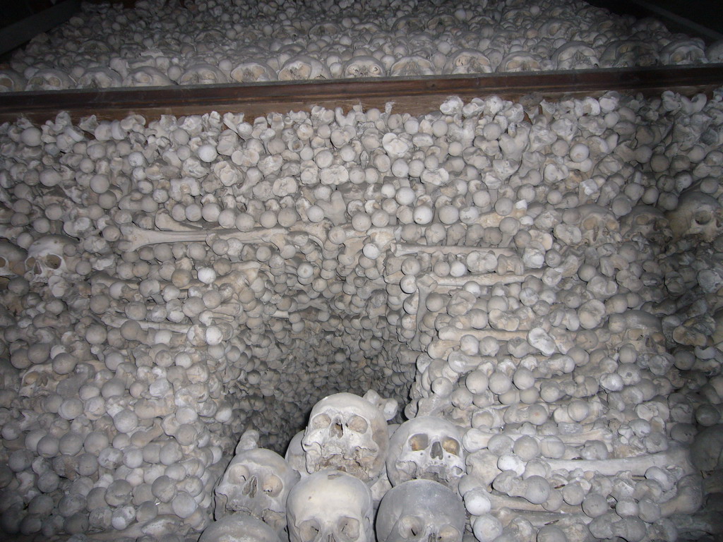 Pile of skulls and bones in the Sedlec Ossuary