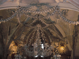 Chandelier of skulls and bones in the Sedlec Ossuary