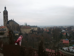 View on the Town Hall and the Arch-Deanery Church of St. Jacob, from the road to the St. Barbara`s Cathedral