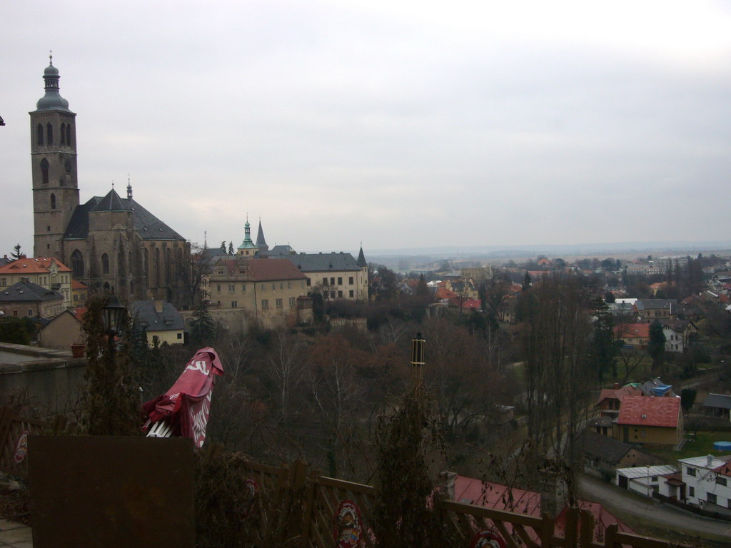 View on the Town Hall and the Arch-Deanery Church of St. Jacob, from the road to the St. Barbara`s Cathedral