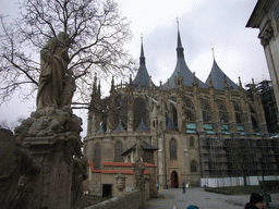 St. Barbara`s Cathedral and a statue