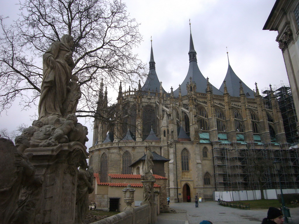 St. Barbara`s Cathedral and a statue