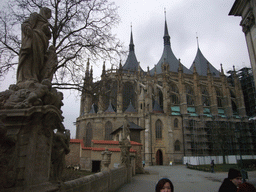 St. Barbara`s Cathedral and a statue