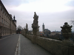 The Jesuit College, a statue, the Town Hall and the Arch-Deanery Church of St. Jacob, from the road to the St. Barbara`s Cathedral