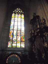 Stained glass window in St. Barbara`s Cathedral