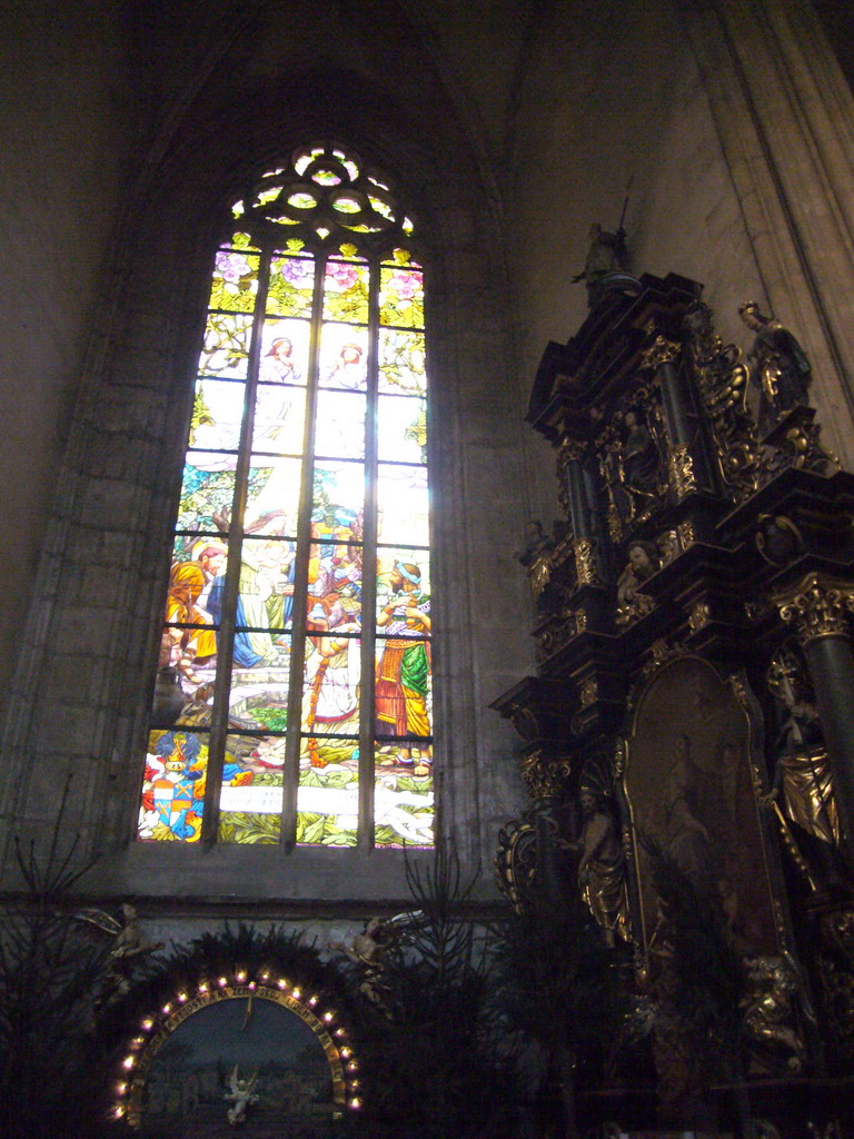 Stained glass window in St. Barbara`s Cathedral