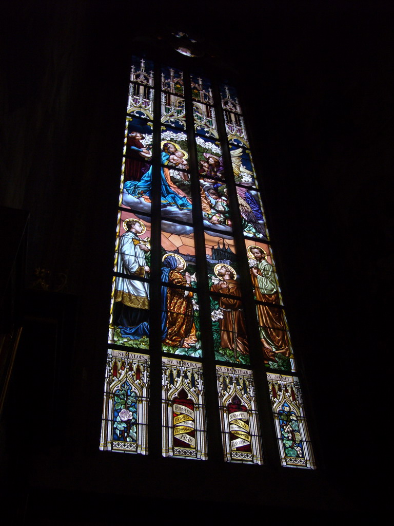 Stained glass window in St. Barbara`s Cathedral