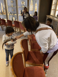 Miaomiao and Max with a Blue-tongued Skink at the Nature Classroom at the Berkenhof Tropical Zoo