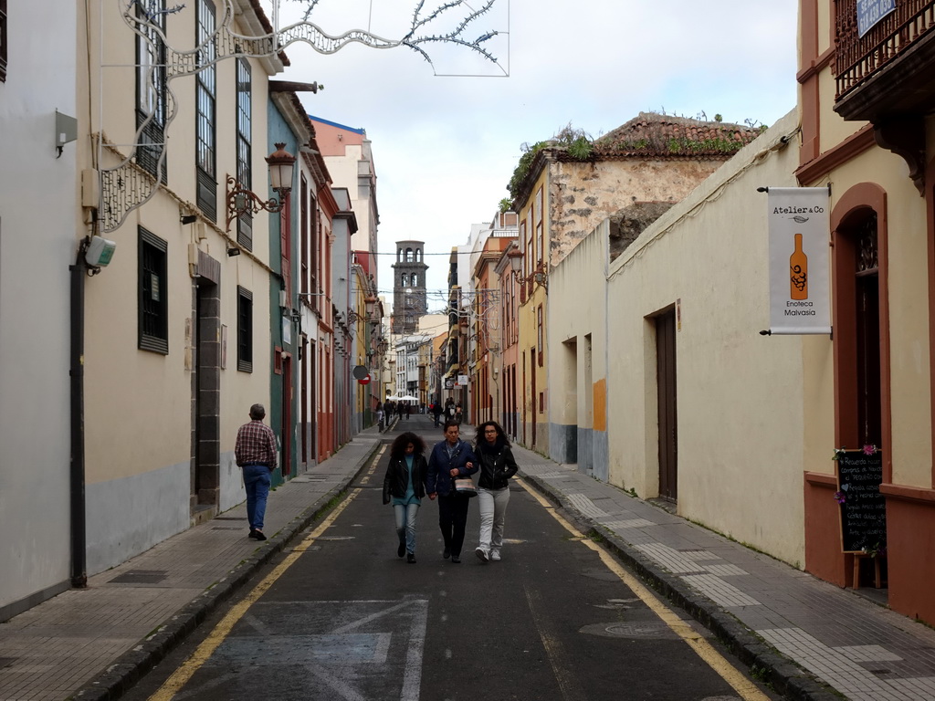 The Calle Capitan Brotons street and the tower of the Iglesia de la Concepción church