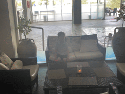 Max at the lobby of the swimming pool of the Grand Hotel Park