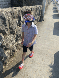Max with goggles and snorkel at the Masarykov Put street