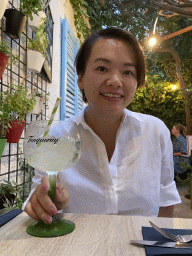Miaomiao with a cocktail at the Fish Bar El Pulpo