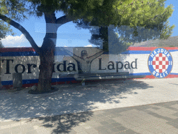 Wall painting of the football club Hajduk Split at the Ulica od Svetog Mihajla street, viewed from the bus from the Old Town of Dubrovnik