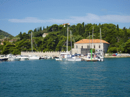 Boats at the Gru Port and the Petar Sorkocevic Summerhouse, viewed from the Elaphiti Islands tour boat