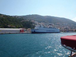 The cruise ship `Jadrolinija Dubrovnik` at the Gru Port, viewed from the Elaphiti Islands tour boat