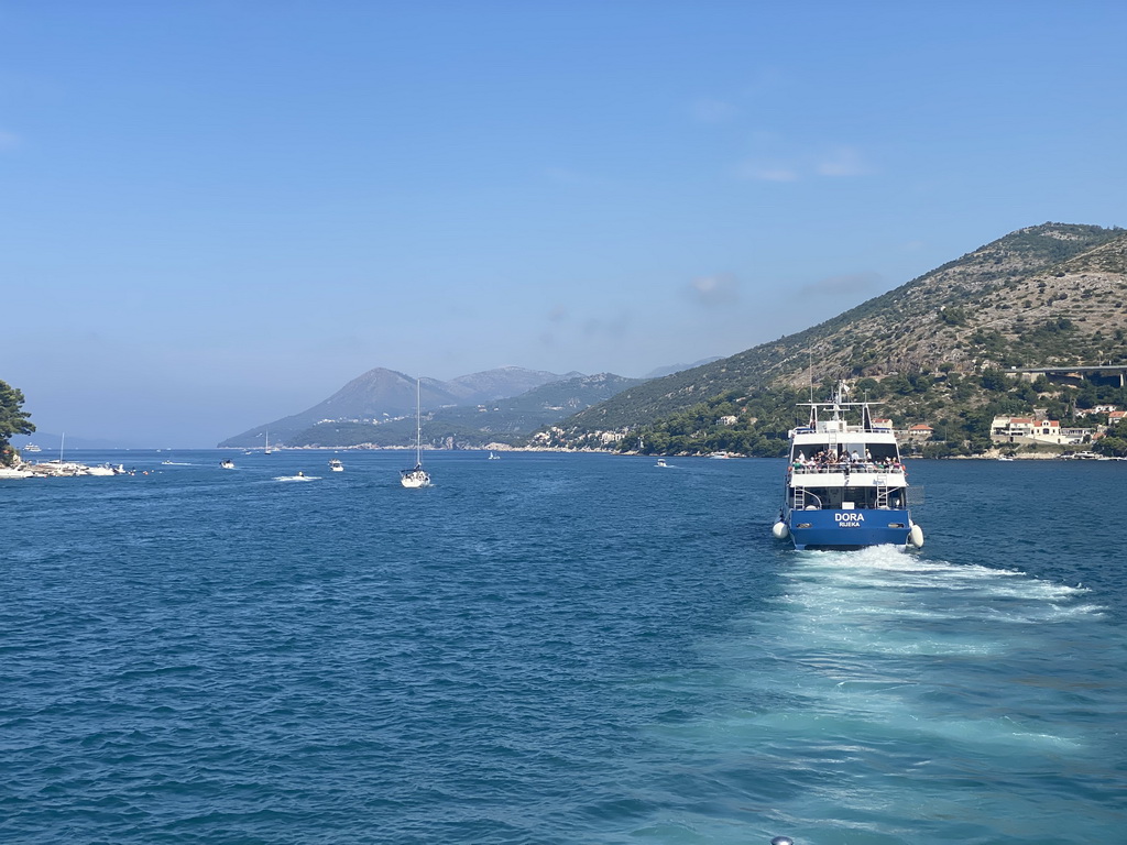 Boats at the Gru Port and the Adriatic Sea, viewed from the Elaphiti Islands tour boat