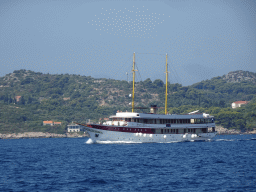 The boat `Kraljica Jelena` on the Adriatic Sea, viewed from the Elaphiti Islands tour boat