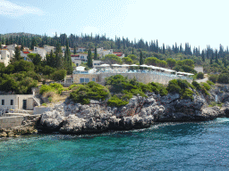 Swimming pool of the Sun Gardens Dubrovnik hotel, viewed from the Elaphiti Islands tour boat