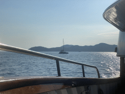 Boats on the Adriatic Sea and the Kolocep island, viewed from the Elaphiti Islands tour boat