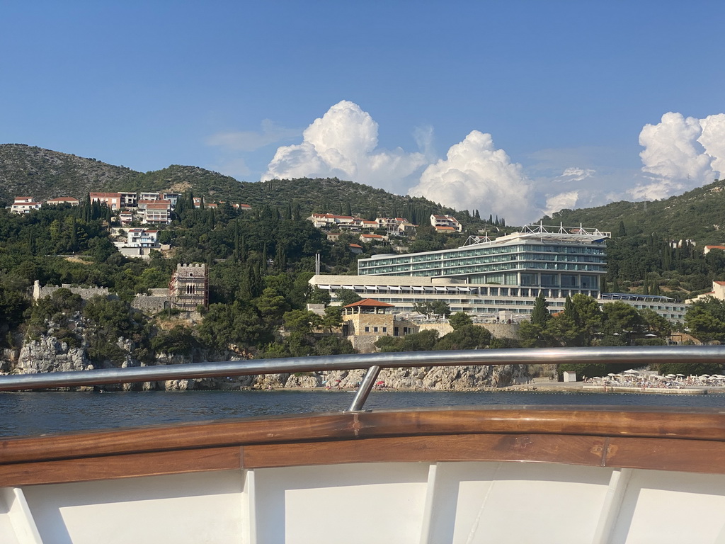 The Sun Gardens Dubrovnik hotel and its beach, viewed from the Elaphiti Islands tour boat