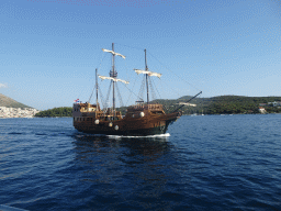 Old ship leaving the Gru Port, viewed from the Elaphiti Islands tour boat