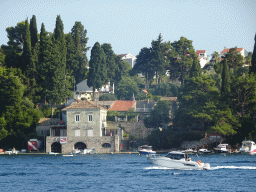 Boats in front of the Church of the Blessed Virgin Mary at the Ulica Ivana pl. Zajca street, viewed from the Elaphiti Islands tour boat