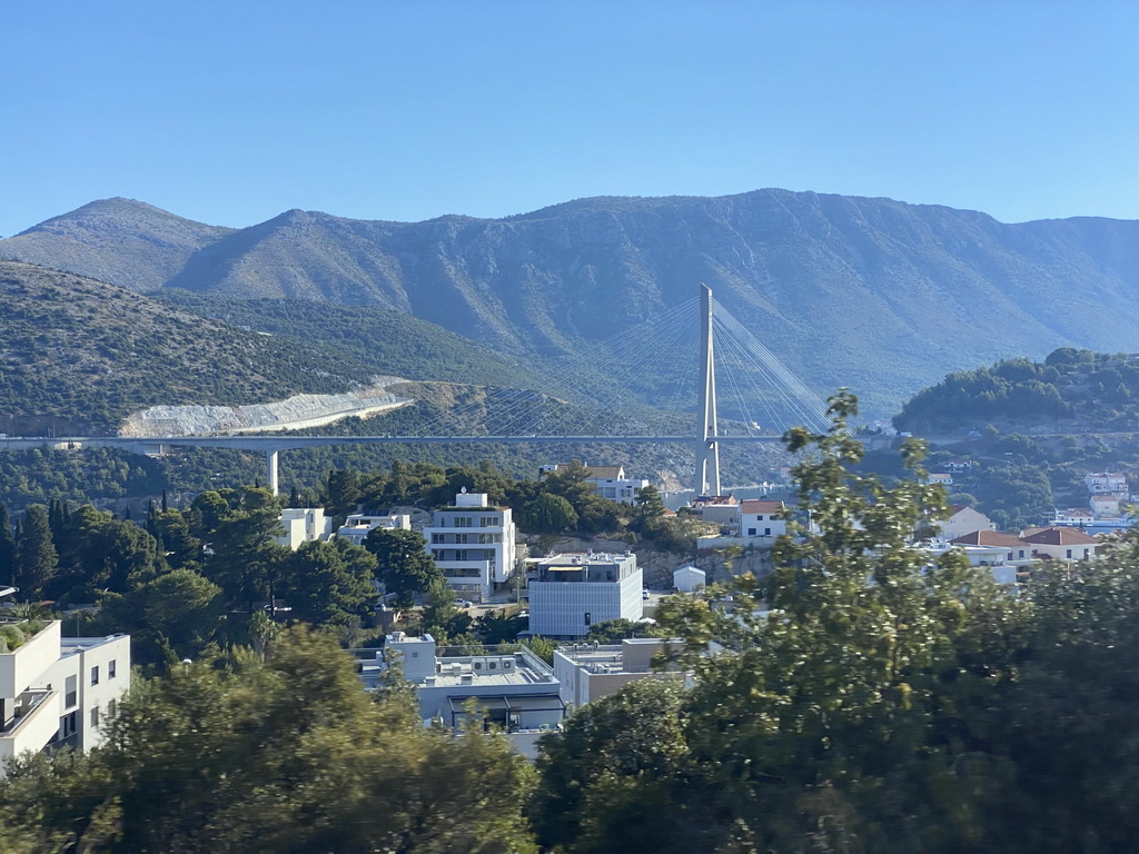 The Franjo Tudman Bridge over the Rijeka Dubrovacka inlet, viewed from the bus to Perast
