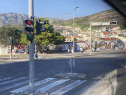 Wall painting of the football club Hajduk Split at the Ulica od Svetog Mihajla street, viewed from the bus to Dubrovnik Airport