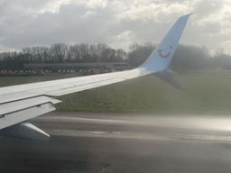 Our airplane lifting off from the Rotterdam The Hague Airport