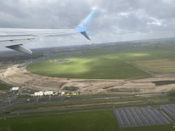 New highway under construction at the west side of the Rotterdam The Hague Airport, viewed from the airplane from Rotterdam