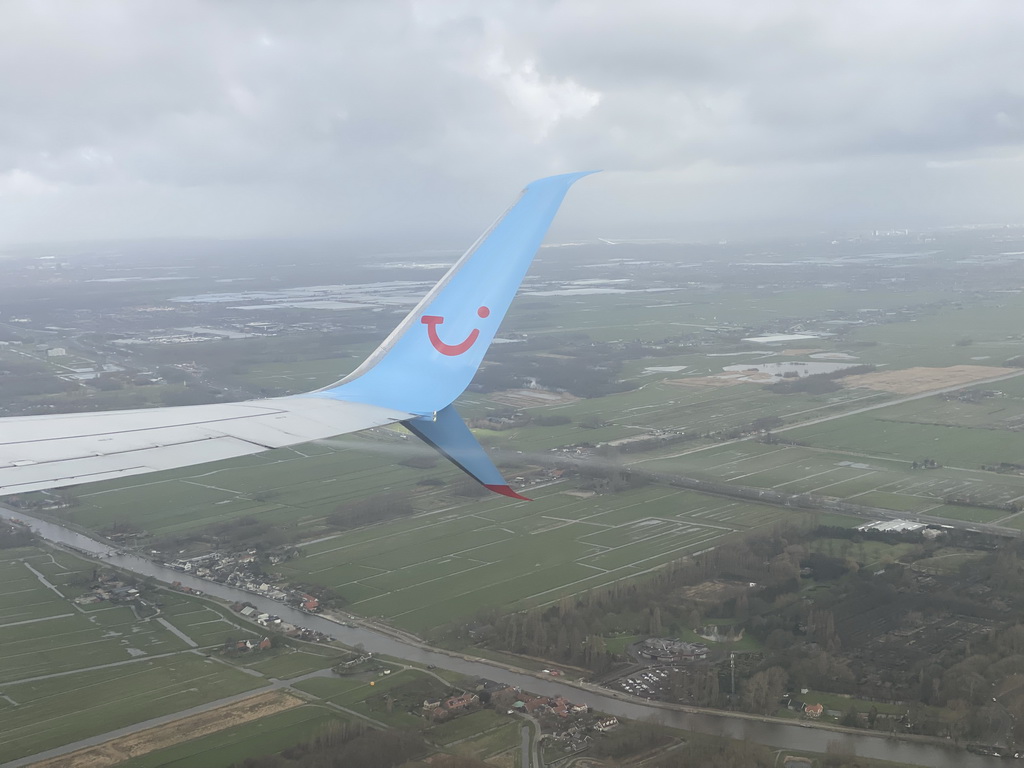 The Schie river and farmlands, viewed from the airplane from Rotterdam