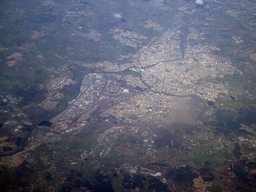 The city of Le Mans with the Circuit 24 Hours of Le Mans in France, viewed from the airplane from Rotterdam
