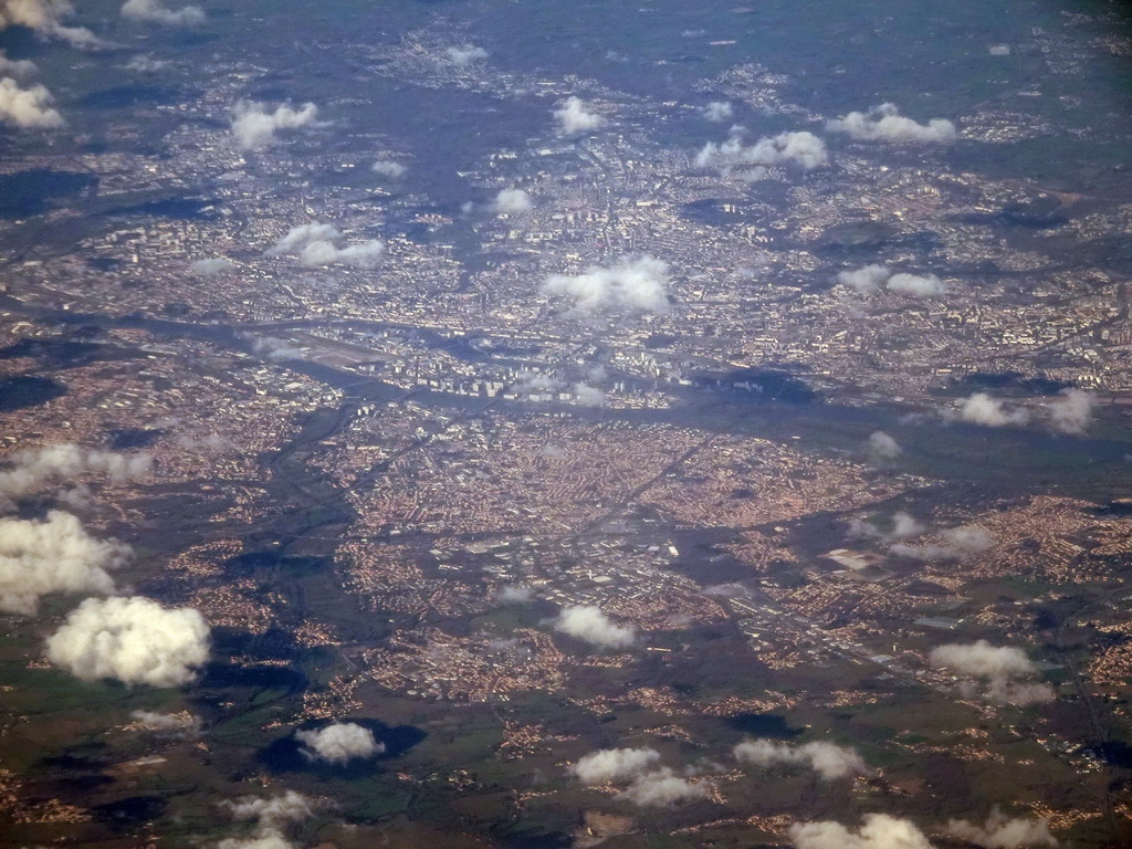 The city of Nantes in France, viewed from the airplane from Rotterdam