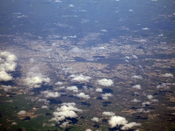 The city of Nantes in France, viewed from the airplane from Rotterdam