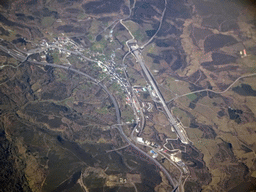 The town of A Gudiña in Spain and its railway station, viewed from the airplane from Rotterdam
