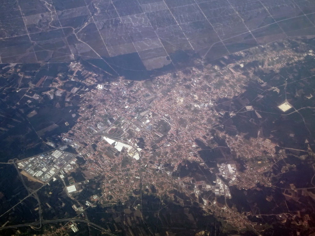 The city of Marinha Grande in Portugal, viewed from the airplane from Rotterdam