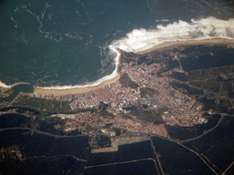 The town of Nazaré in Portugal, viewed from the airplane from Rotterdam