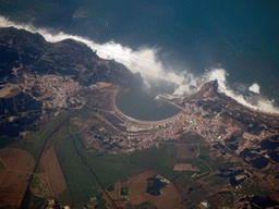 The town of São Martinho do Porto in Portugal, viewed from the airplane from Rotterdam