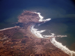 The city of Peniche in Portugal, viewed from the airplane from Rotterdam